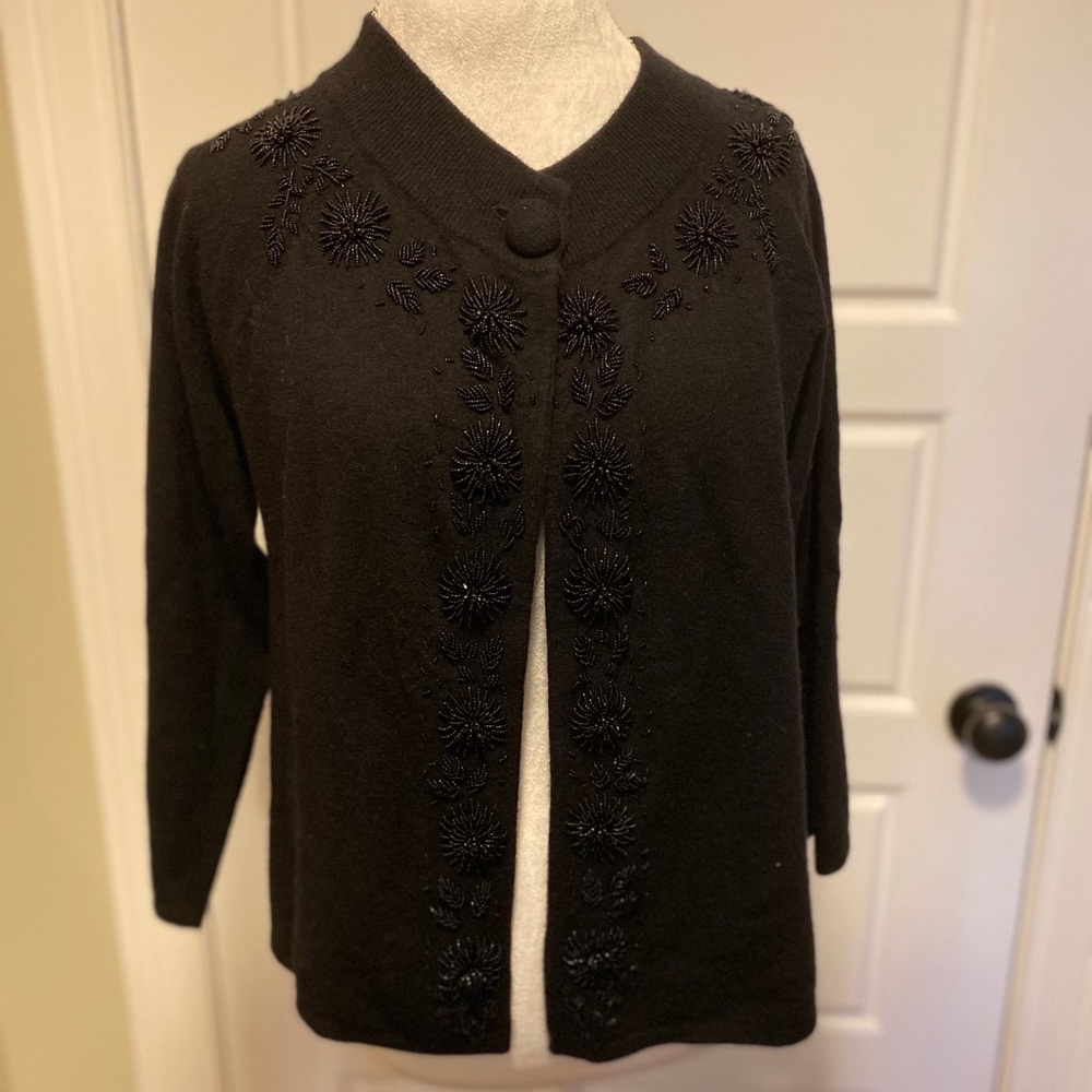 NWOT Talbots Black Cardigan Beaded Sweater
